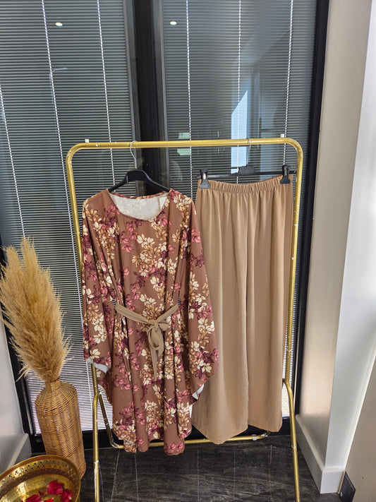 PRINTED KAFTAN COORD BROWN