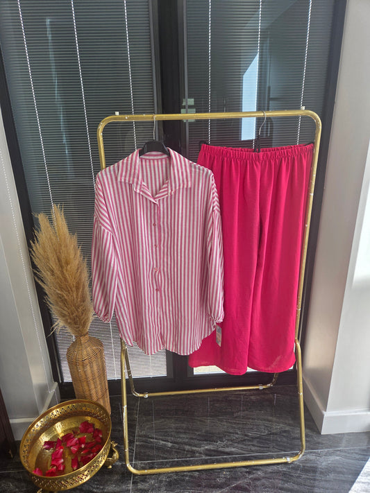 STRIPY PINK SHIRT COORD