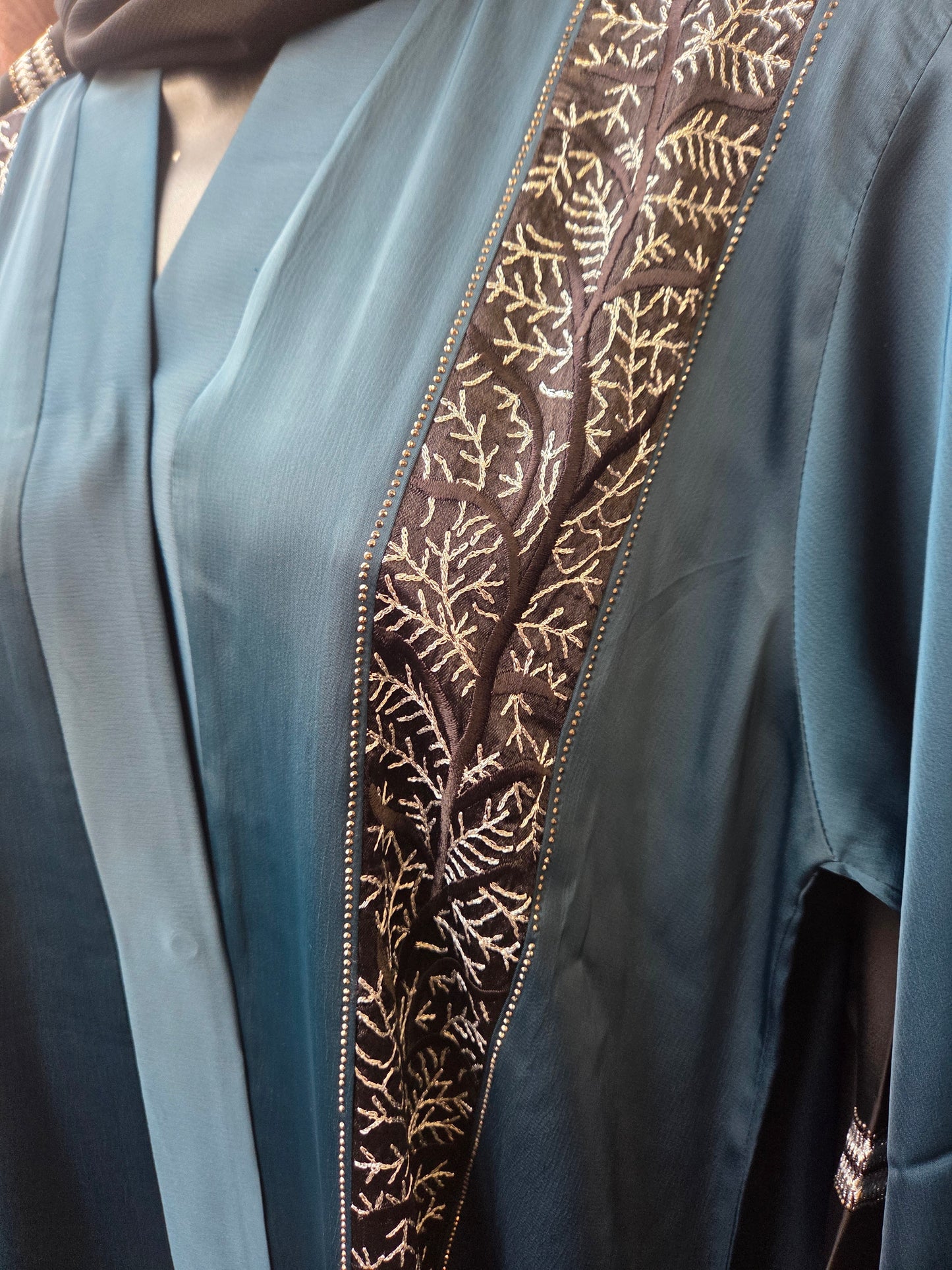 TEAL EMBROIDERY ABAYA