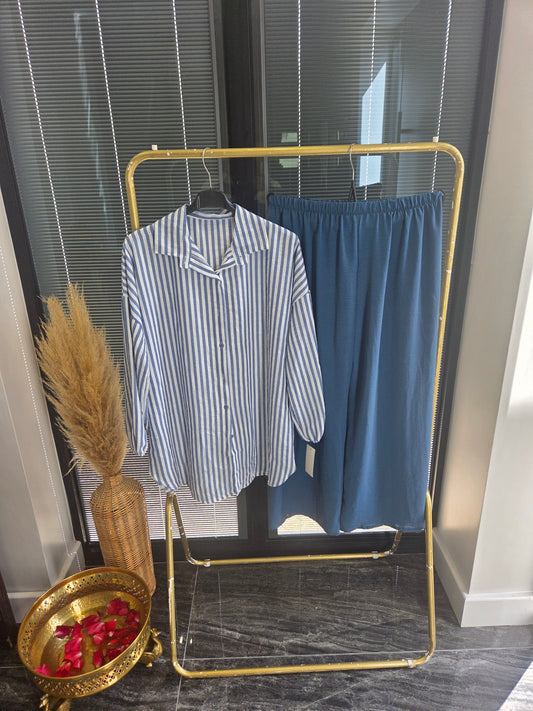 STRIPY BLUE SHIRT COORD