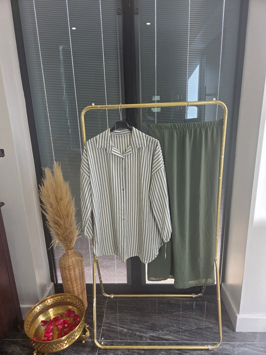 STRIPY GREEN SHIRT COORD