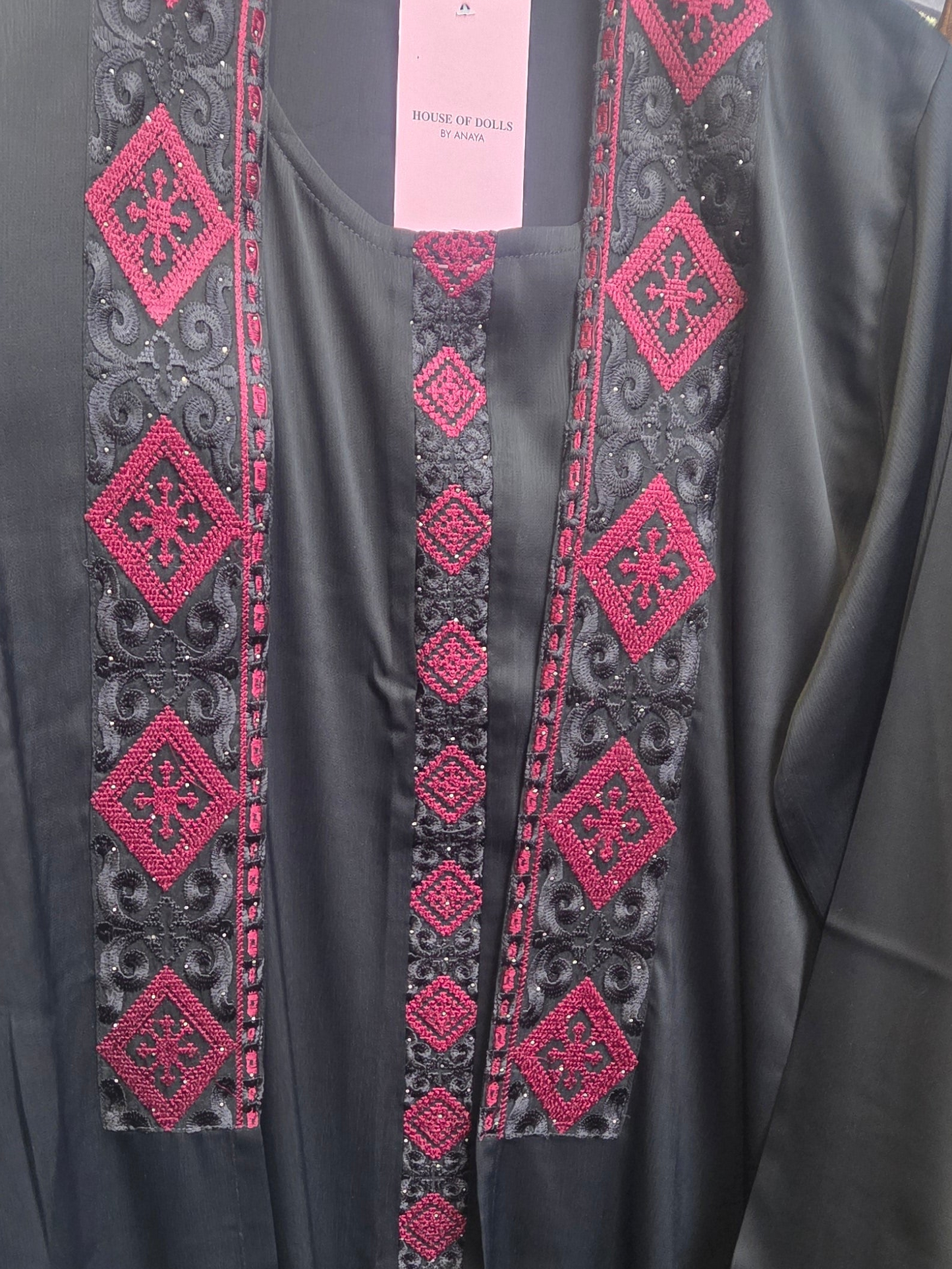 BLACK RED EMBROIDERY ABAYA