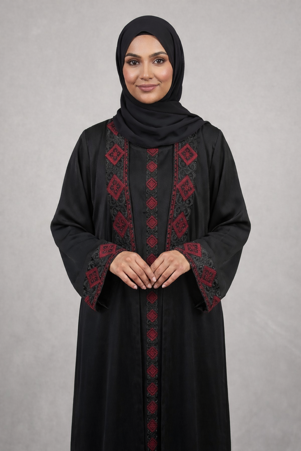 BLACK RED EMBROIDERY ABAYA