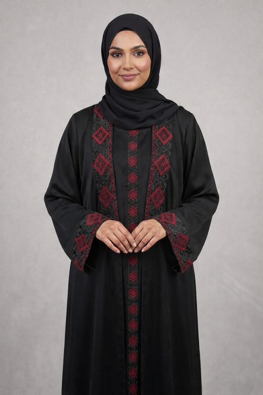 BLACK AND RED EMBROIDERY ABAYAH
