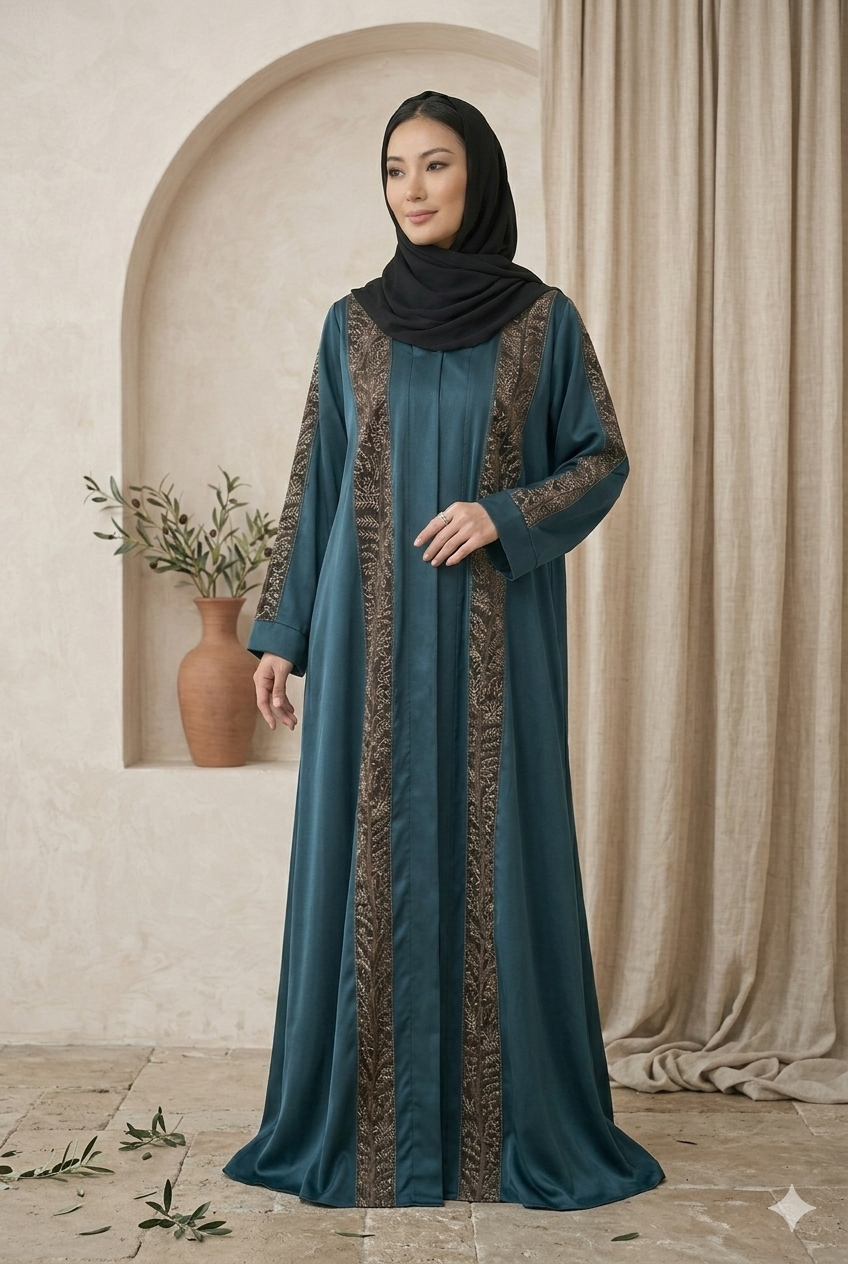 TEAL EMBROIDERY ABAYA