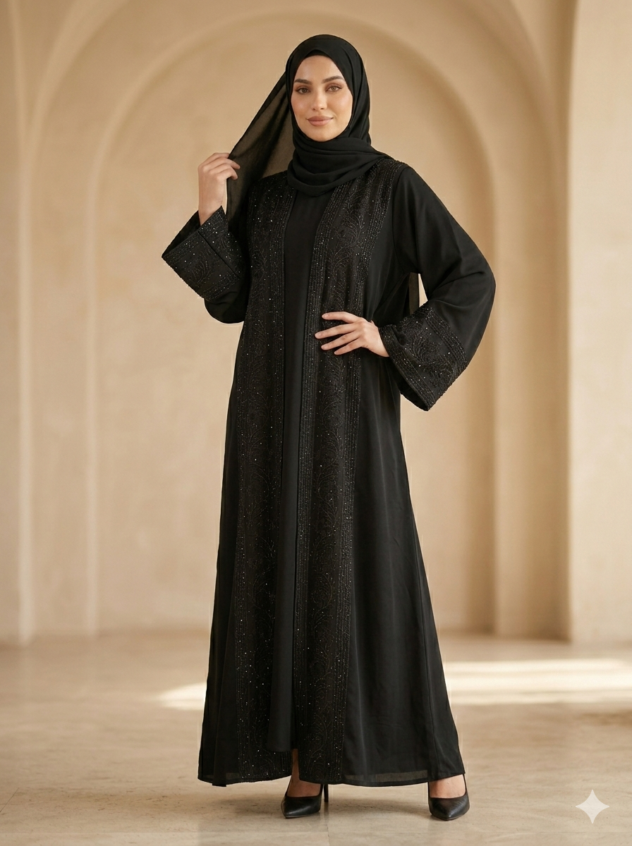BLACK EMBROIDERY ABAYA