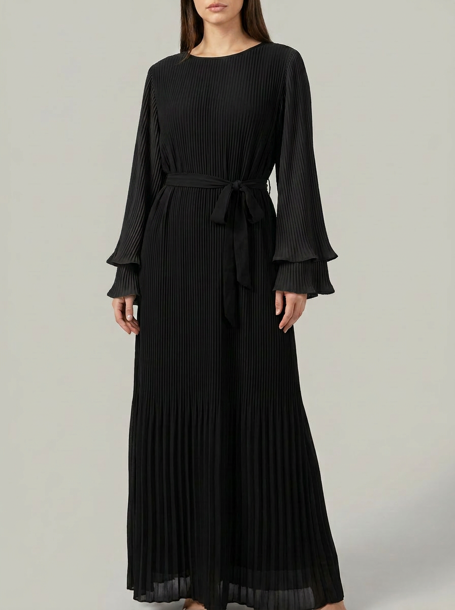 Pleated Tie Waist Dress