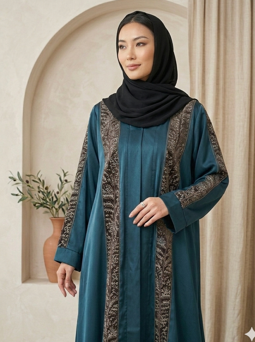 TEAL EMBROIDERY ABAYA