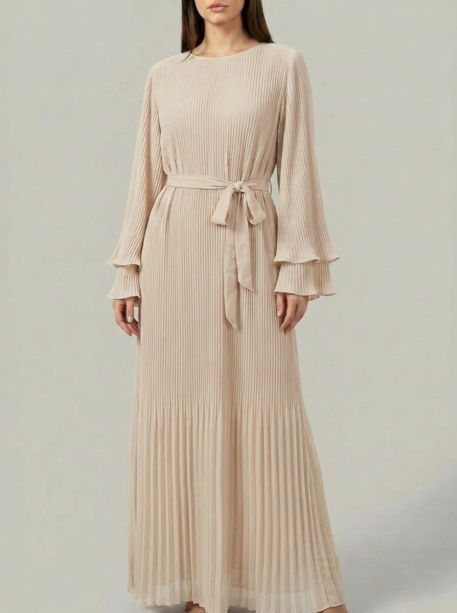 Pleated Tie Waist Dress