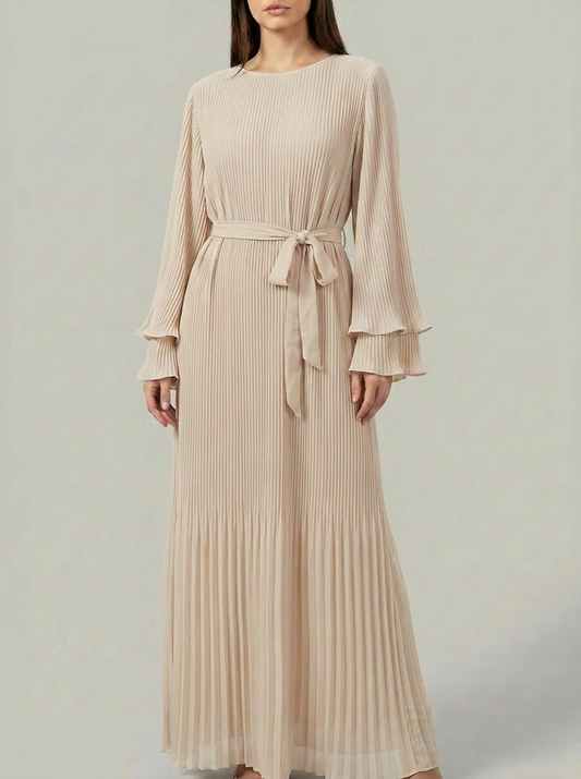 Pleated Tie Waist Dress
