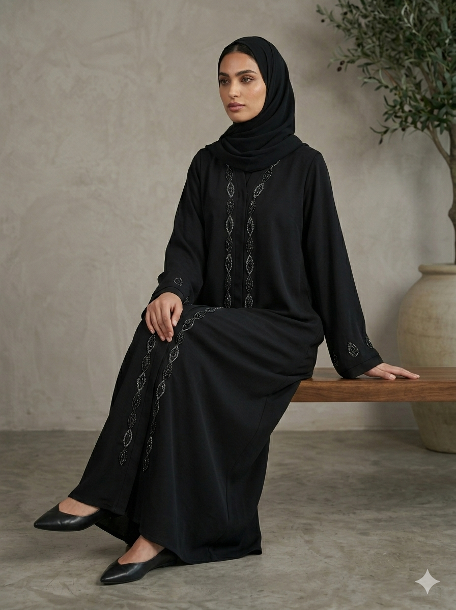 BLACK BEADED ABAYA
