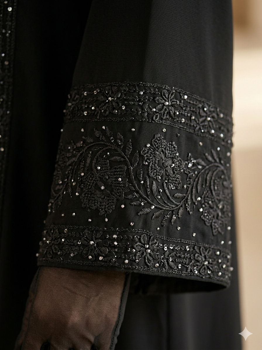 BLACK EMBROIDERY ABAYA