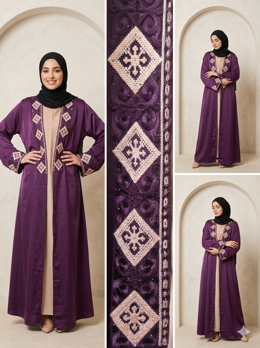PURPLE EMBROIDERY ABAYA