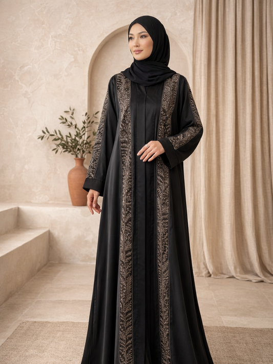 BLACK ABAYAH WITH SILVER EMBROIDERY