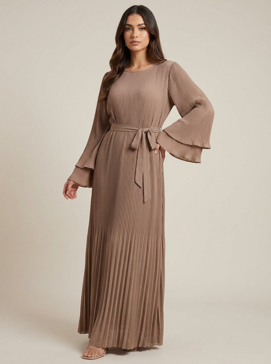 Pleated Tie Waist Dress