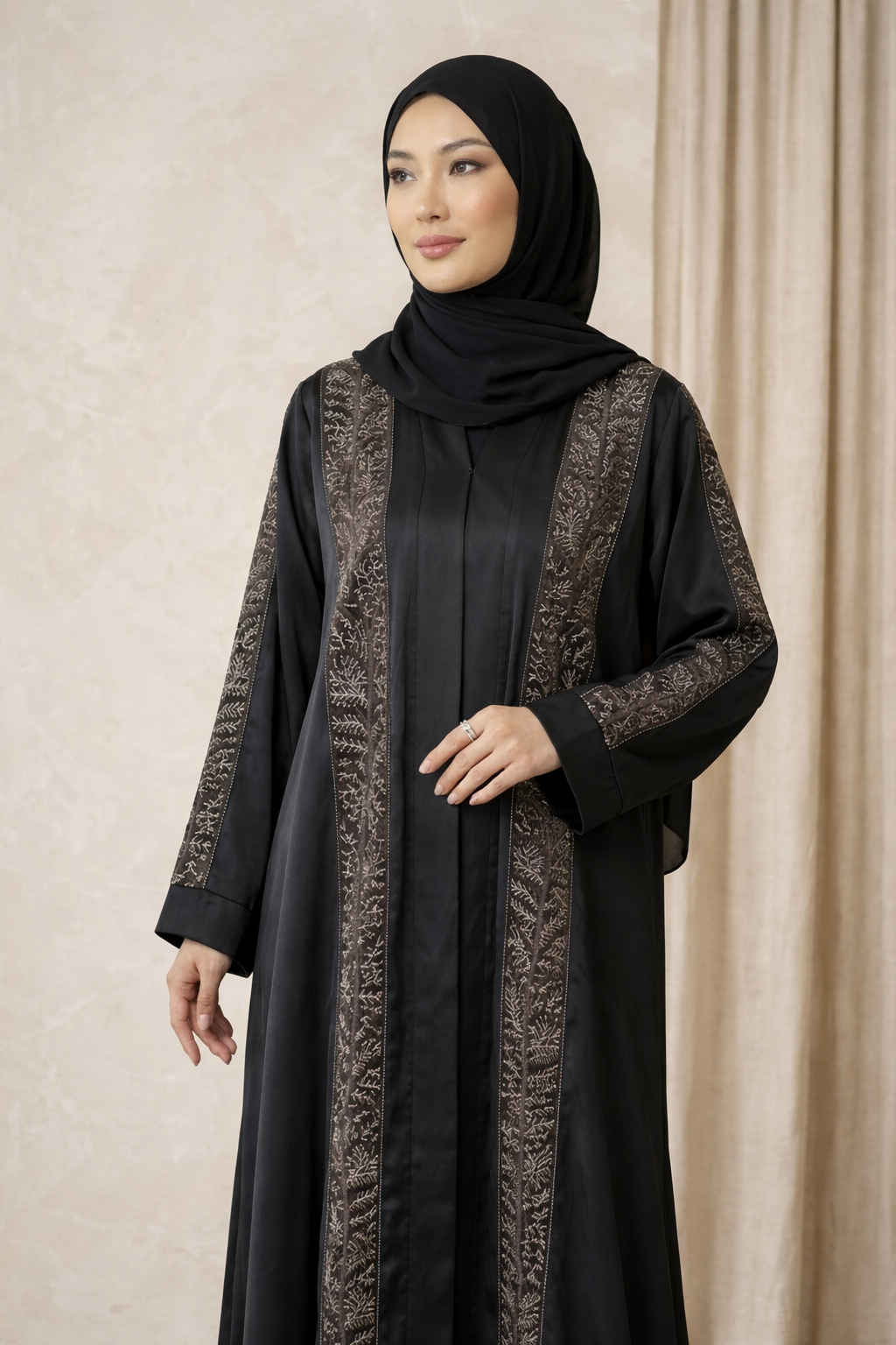 BLACK ABAYAH WITH SILVER EMBROIDERY
