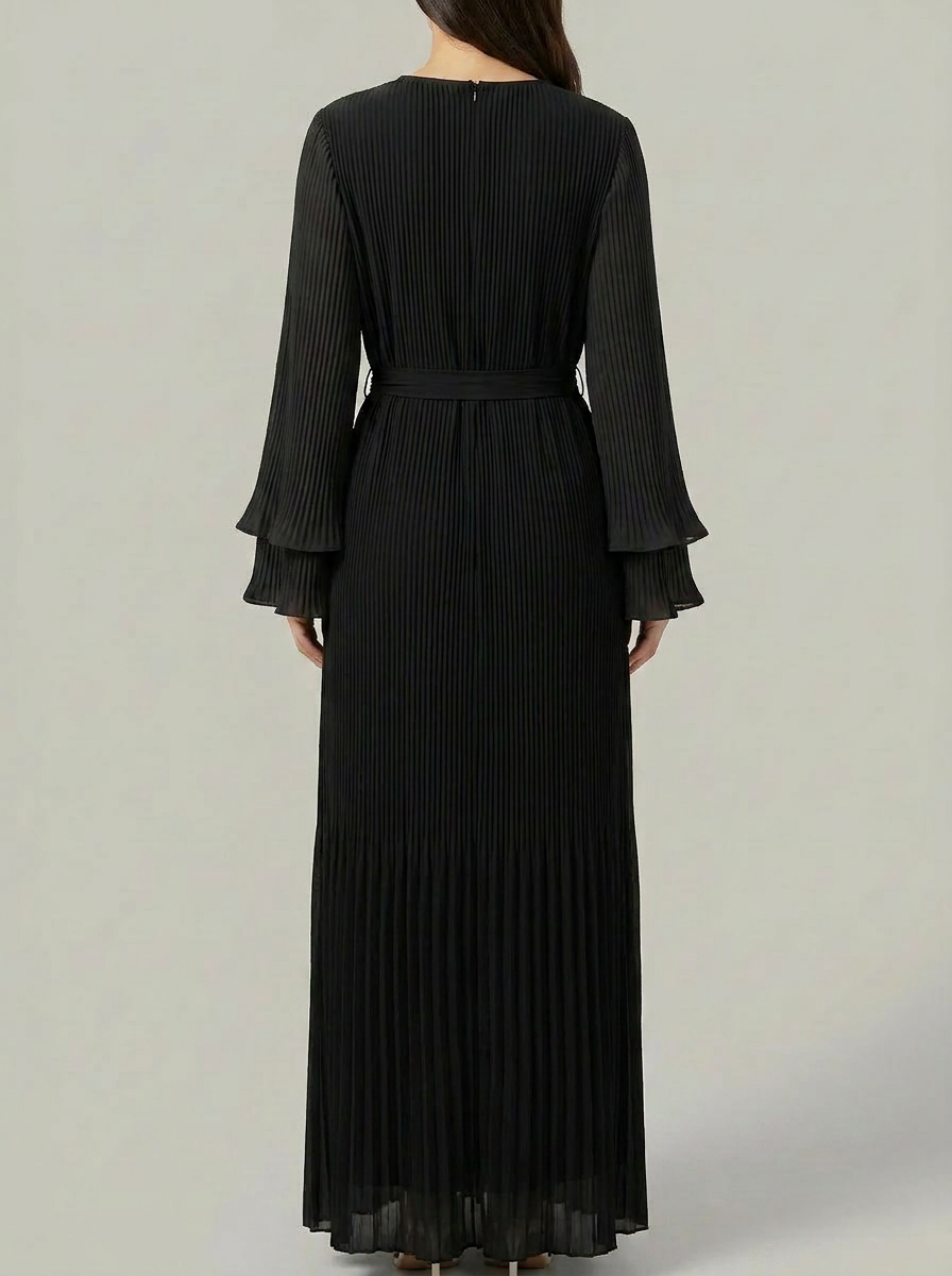 Pleated Tie Waist Dress
