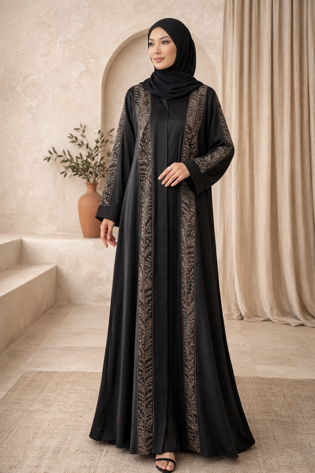BLACK ABAYAH WITH SILVER EMBROIDERY