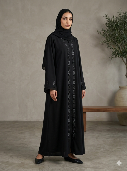 BLACK BEADED ABAYA